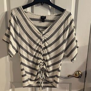 Daytrip Black and White Striped Ruched Blouse